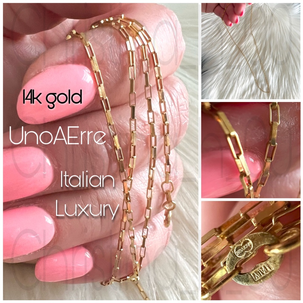Luxury UNOAERRE 14k gold square link 24 inches long!